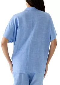 Women's Short Sleeve Tie Front Cross Dyed Shirt