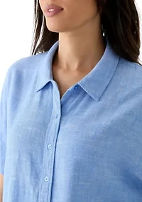 Women's Short Sleeve Tie Front Cross Dyed Shirt