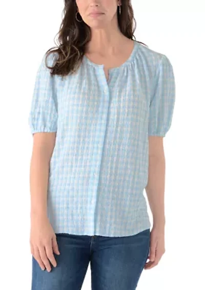 Women's Elbow Puff Sleeve Print Top