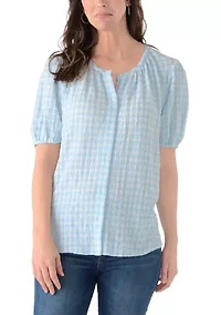 Women's Elbow Puff Sleeve Print Top