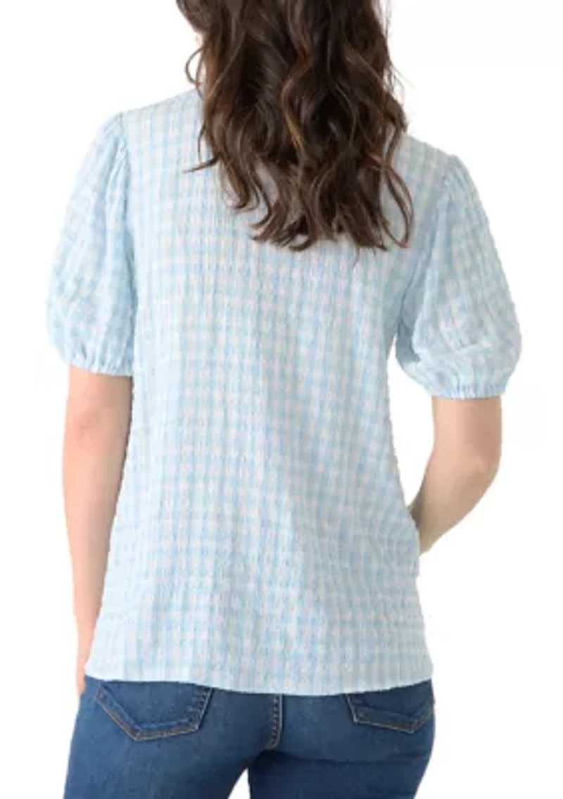 Women's Elbow Puff Sleeve Print Top