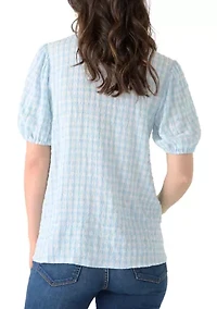 Women's Elbow Puff Sleeve Print Top