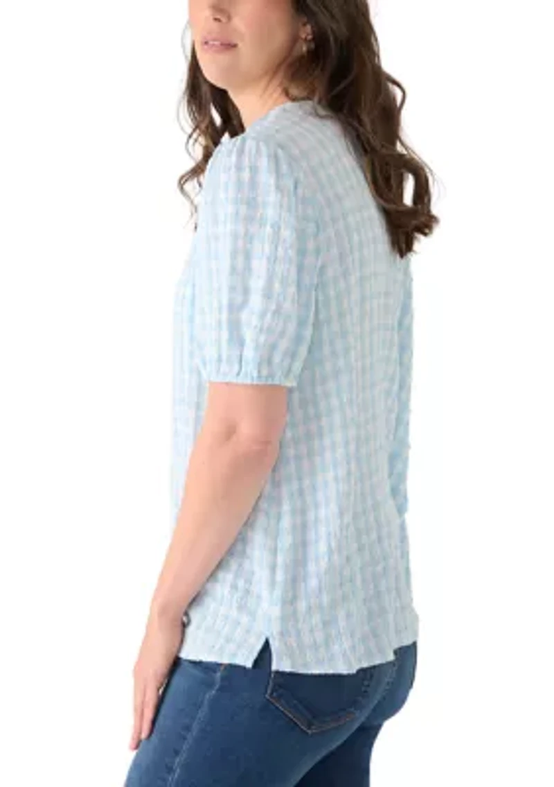Women's Elbow Puff Sleeve Print Top