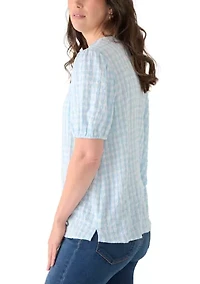 Women's Elbow Puff Sleeve Print Top