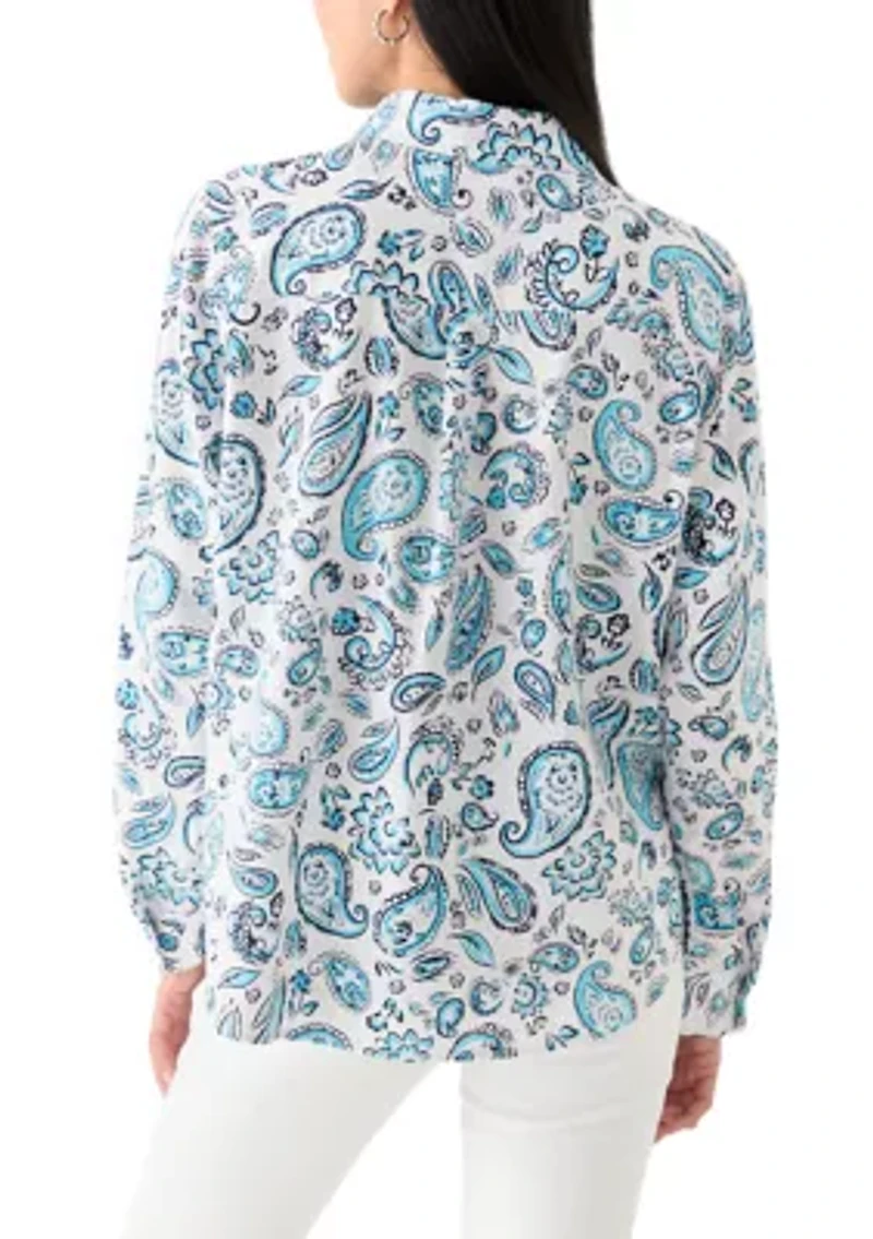 Petite Linen Blend Printed Boyfriend Shirt