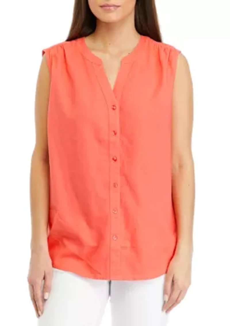 Petite Sleeveless Linen Woven Blouse