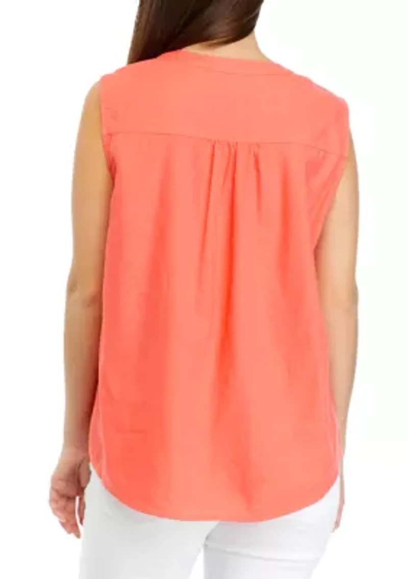 Petite Sleeveless Linen Woven Blouse