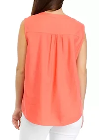 Petite Sleeveless Linen Woven Blouse