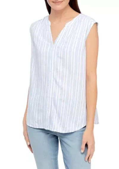 Petite Woven Linen Striped Top
