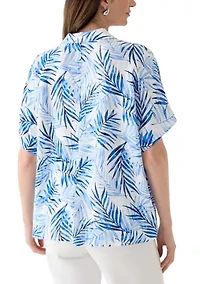 Petite Printed Button Down Tie Front Top