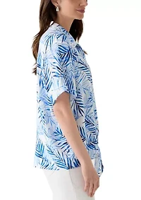 Petite Printed Button Down Tie Front Top