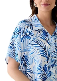 Petite Printed Button Down Tie Front Top