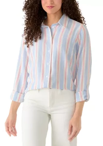Petite Button Front Linen Shirt