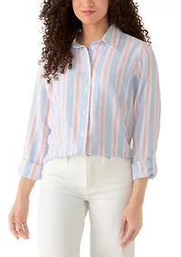 Petite Button Front Linen Shirt