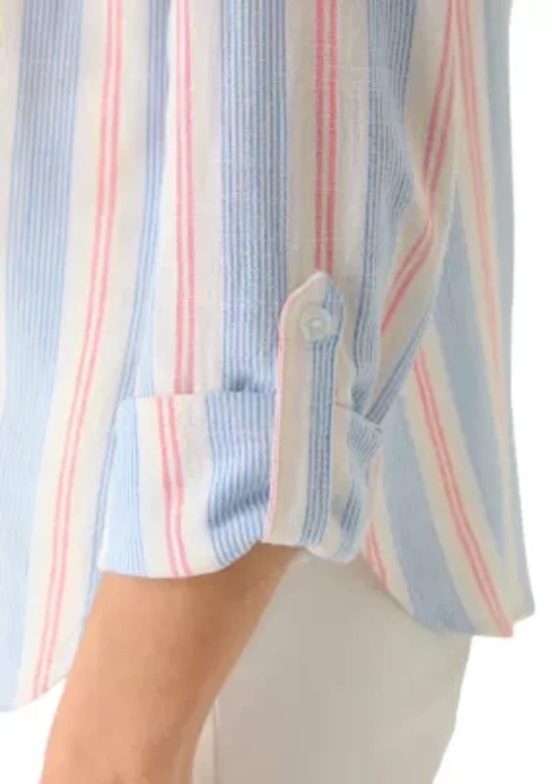 Petite Button Front Linen Shirt