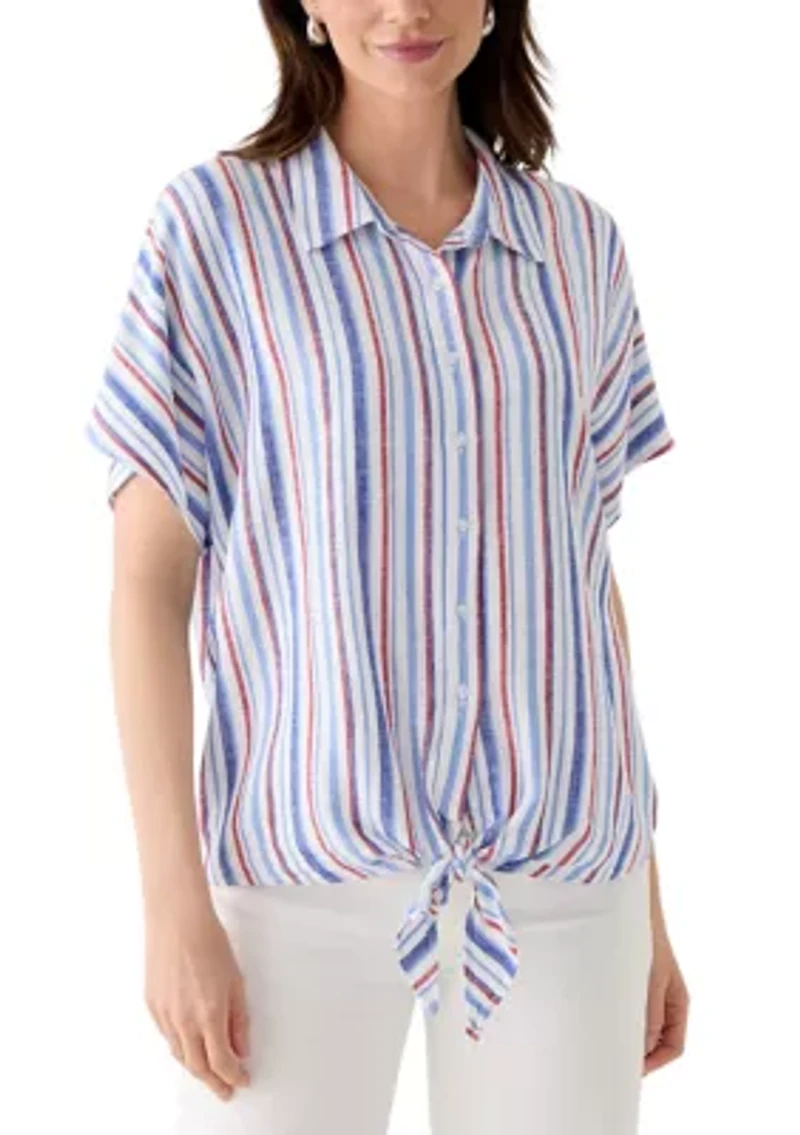Petite Printed  Tie Front Top