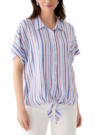 Petite Printed  Tie Front Top