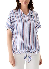 Petite Printed  Tie Front Top