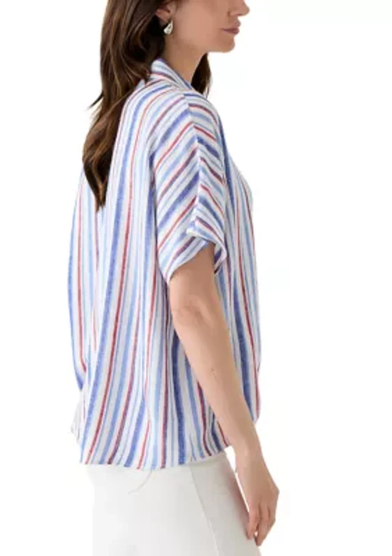 Petite Printed  Tie Front Top