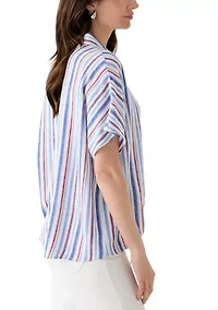 Petite Printed  Tie Front Top