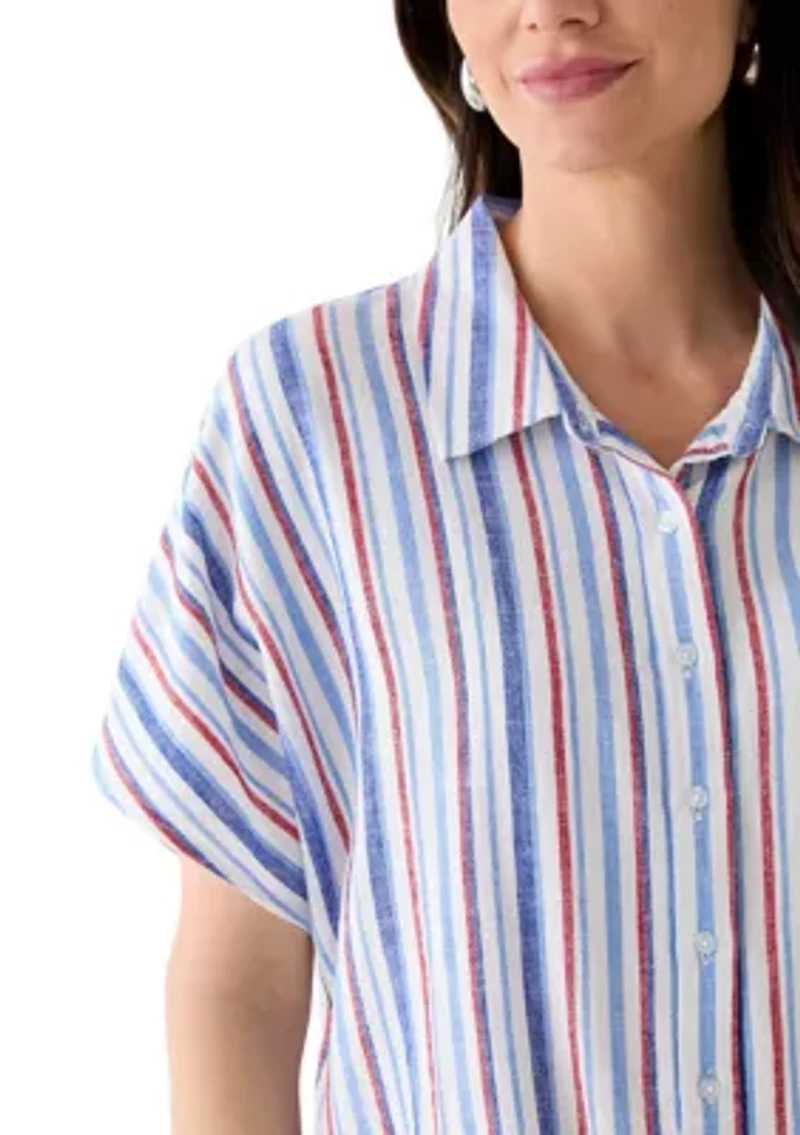 Petite Printed  Tie Front Top