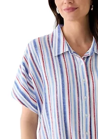 Petite Printed  Tie Front Top