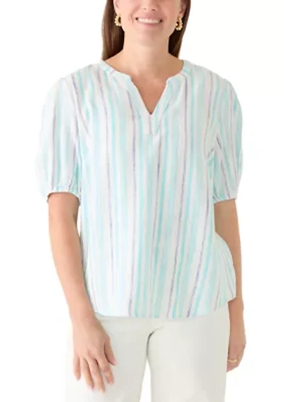 Petite Elbow Sleeve Linen Popover Top