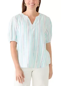 Petite Elbow Sleeve Linen Popover Top