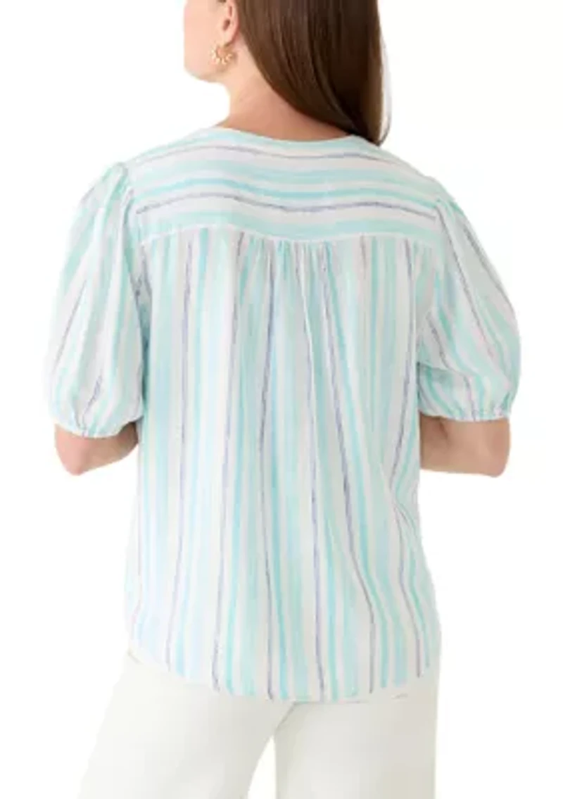 Petite Elbow Sleeve Linen Popover Top