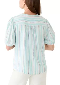 Petite Elbow Sleeve Linen Popover Top