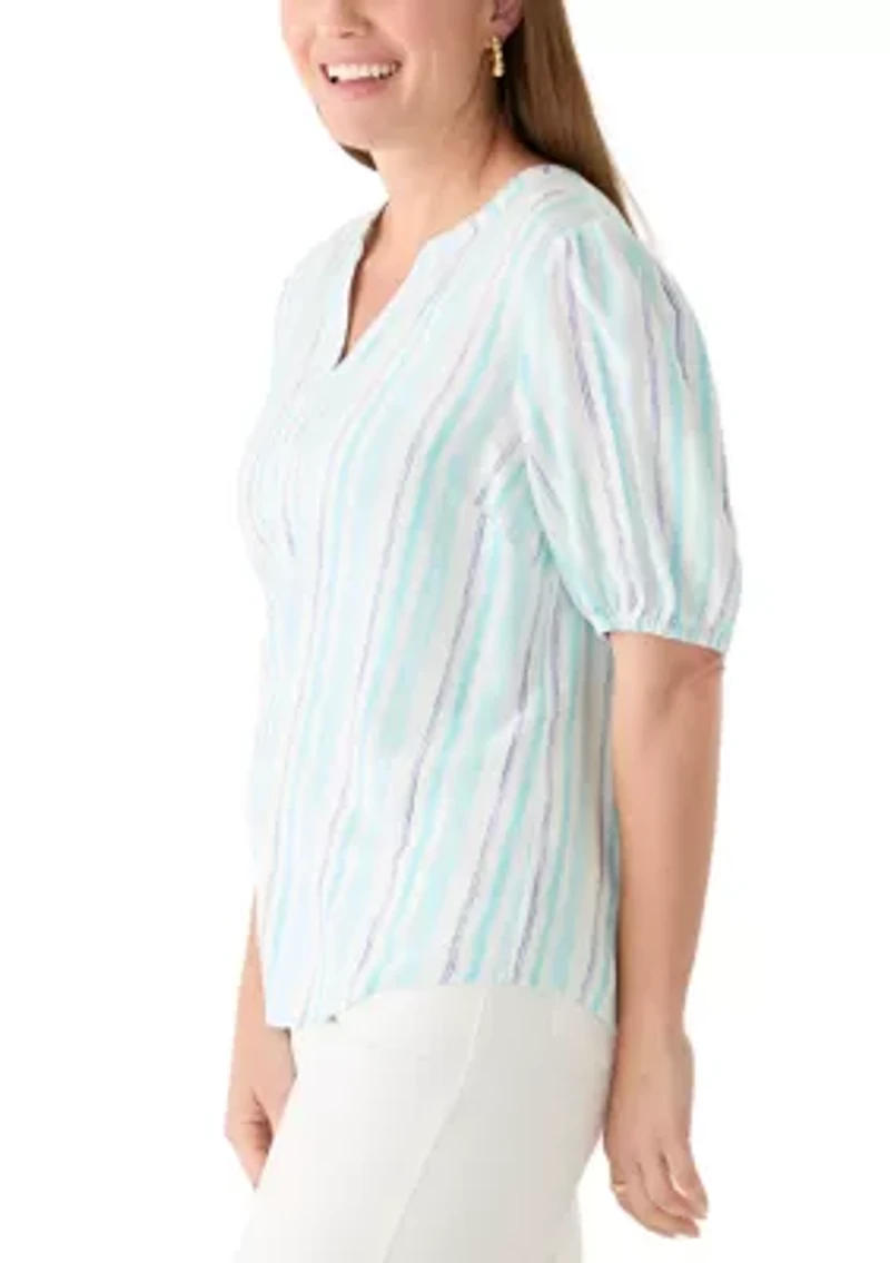 Petite Elbow Sleeve Linen Popover Top