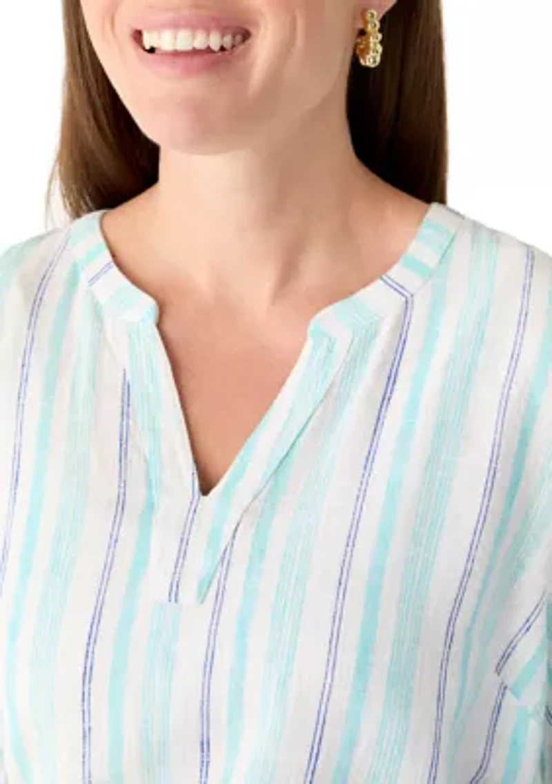 Petite Elbow Sleeve Linen Popover Top