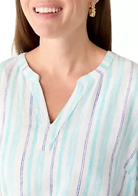 Petite Elbow Sleeve Linen Popover Top