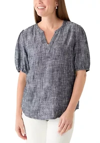 Petite Elbow Sleeve Linen Popover Top