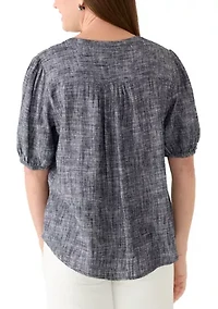 Petite Elbow Sleeve Linen Popover Top