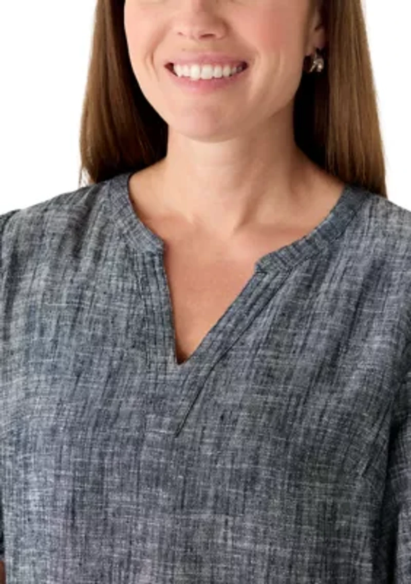Petite Elbow Sleeve Linen Popover Top