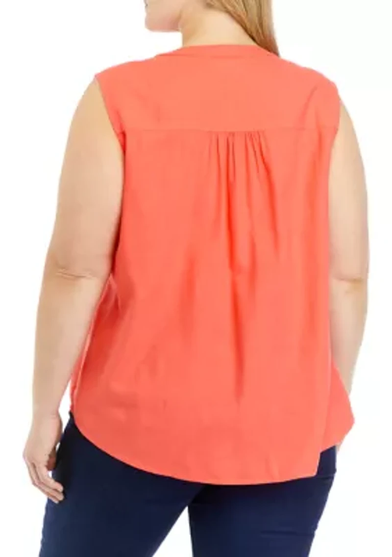 Plus Sleeveless Woven Linen Blouse