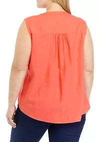 Plus Sleeveless Woven Linen Blouse