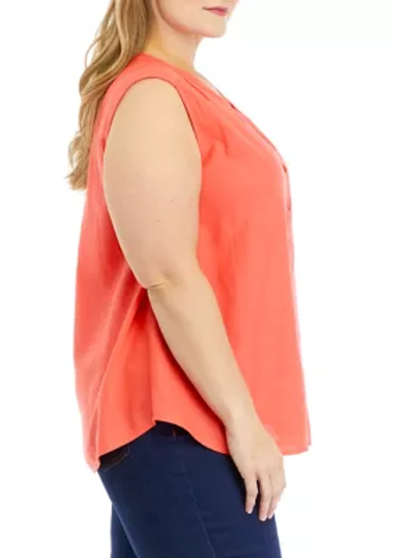 Plus Sleeveless Woven Linen Blouse