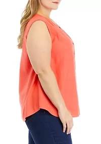 Plus Sleeveless Woven Linen Blouse