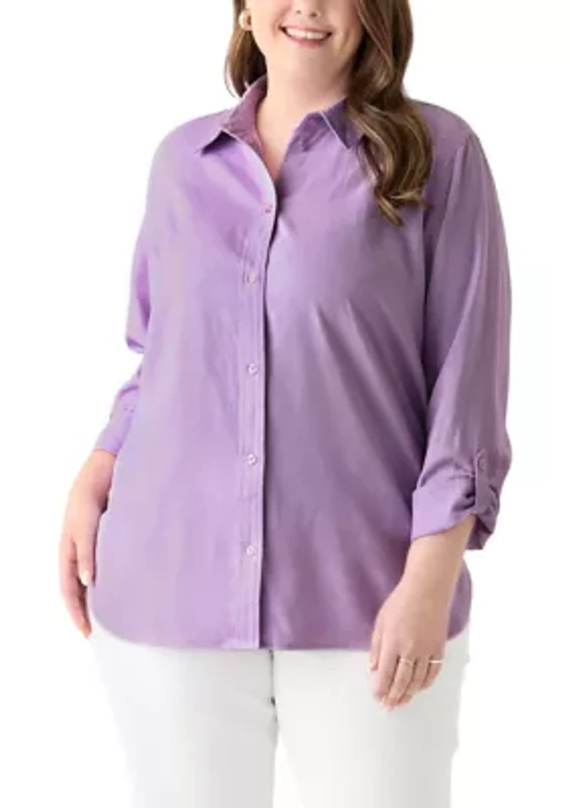 Plus Long Sleeve Linen Blend Shirt