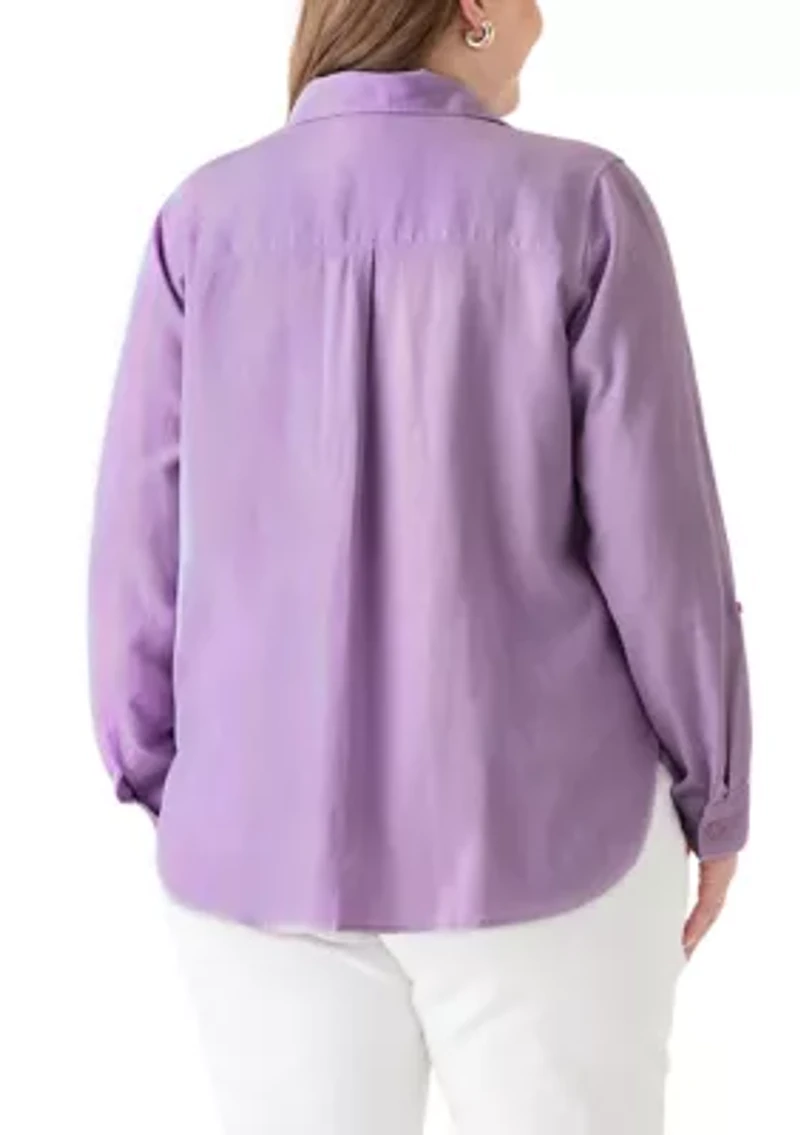 Plus Long Sleeve Linen Blend Shirt