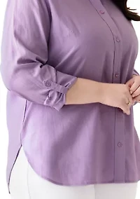 Plus Long Sleeve Linen Blend Shirt