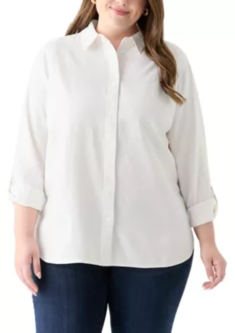 Plus Long Sleeve Linen Blend Shirt