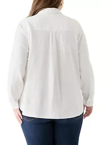 Plus Long Sleeve Linen Blend Shirt