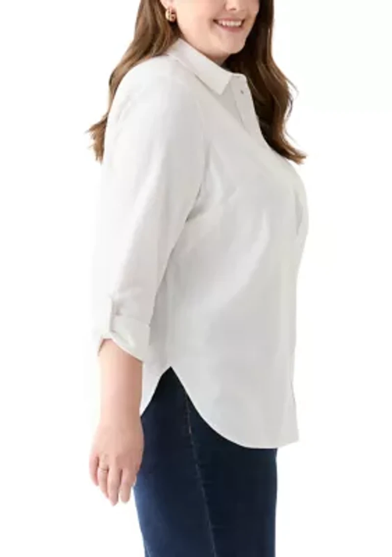 Plus Long Sleeve Linen Blend Shirt