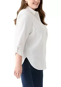 Plus Long Sleeve Linen Blend Shirt