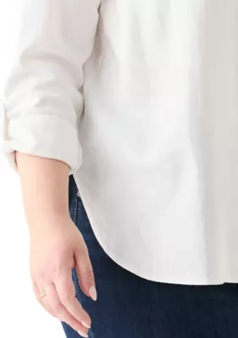 Plus Long Sleeve Linen Blend Shirt