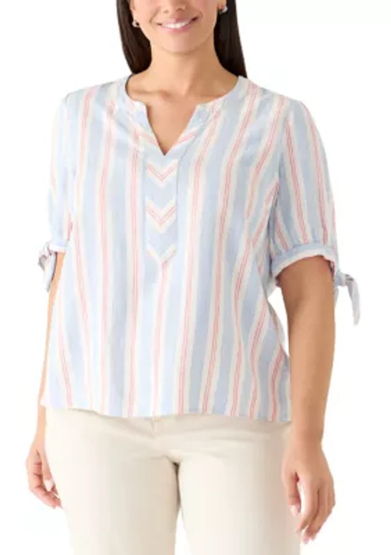 Plus Tie Elbow Woven Shirt