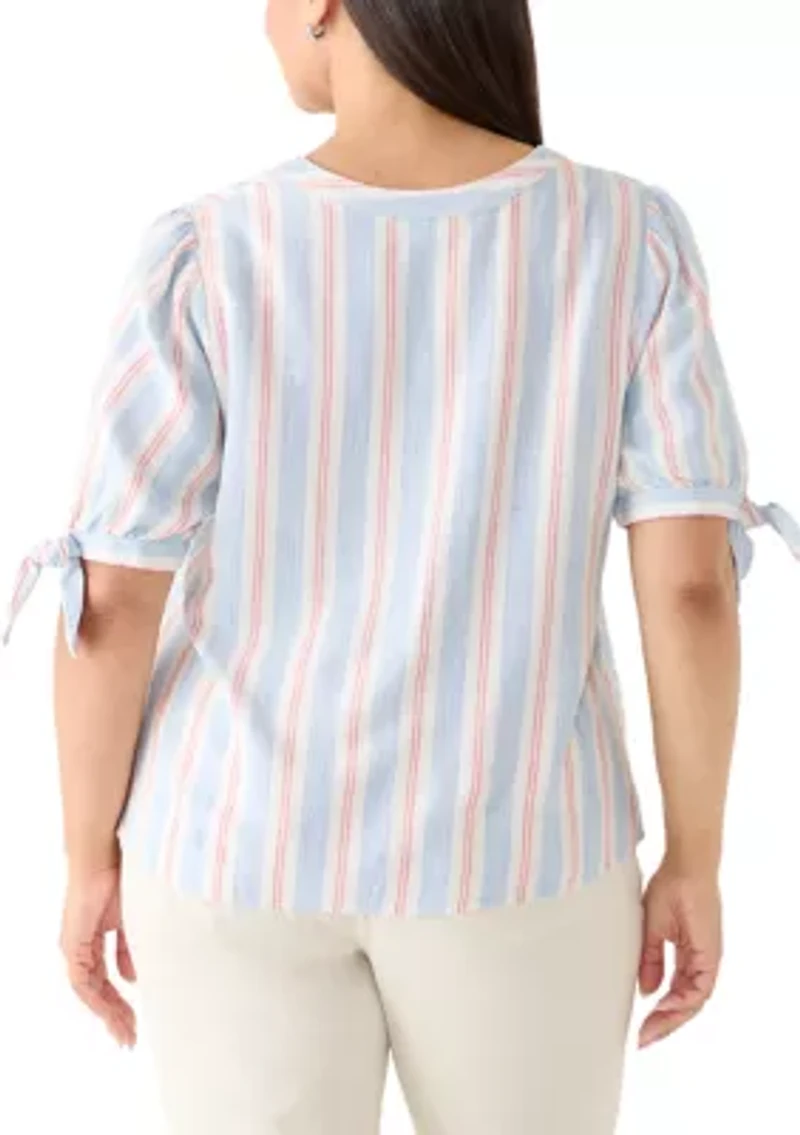 Plus Tie Elbow Woven Shirt